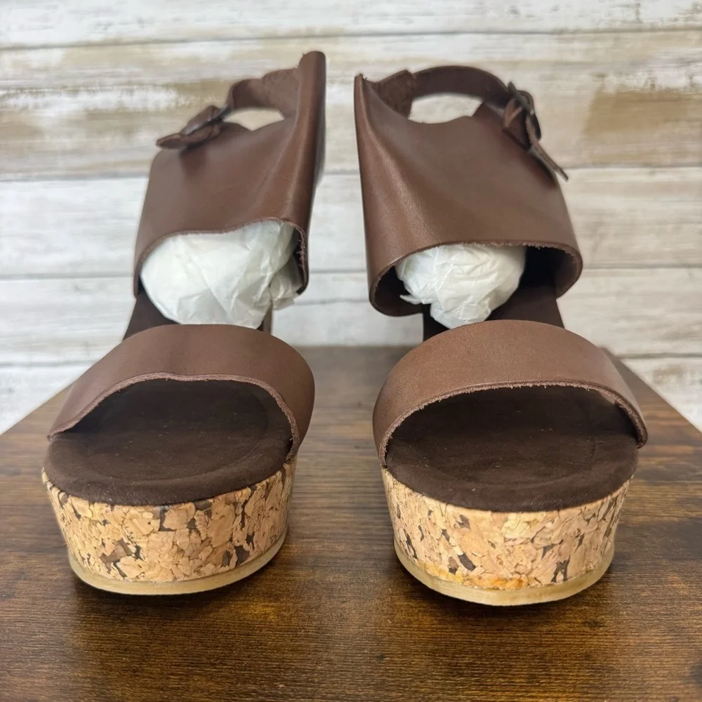 Corkys Aurora Chocolate Wedge Cork Sandals Women’s Size 10